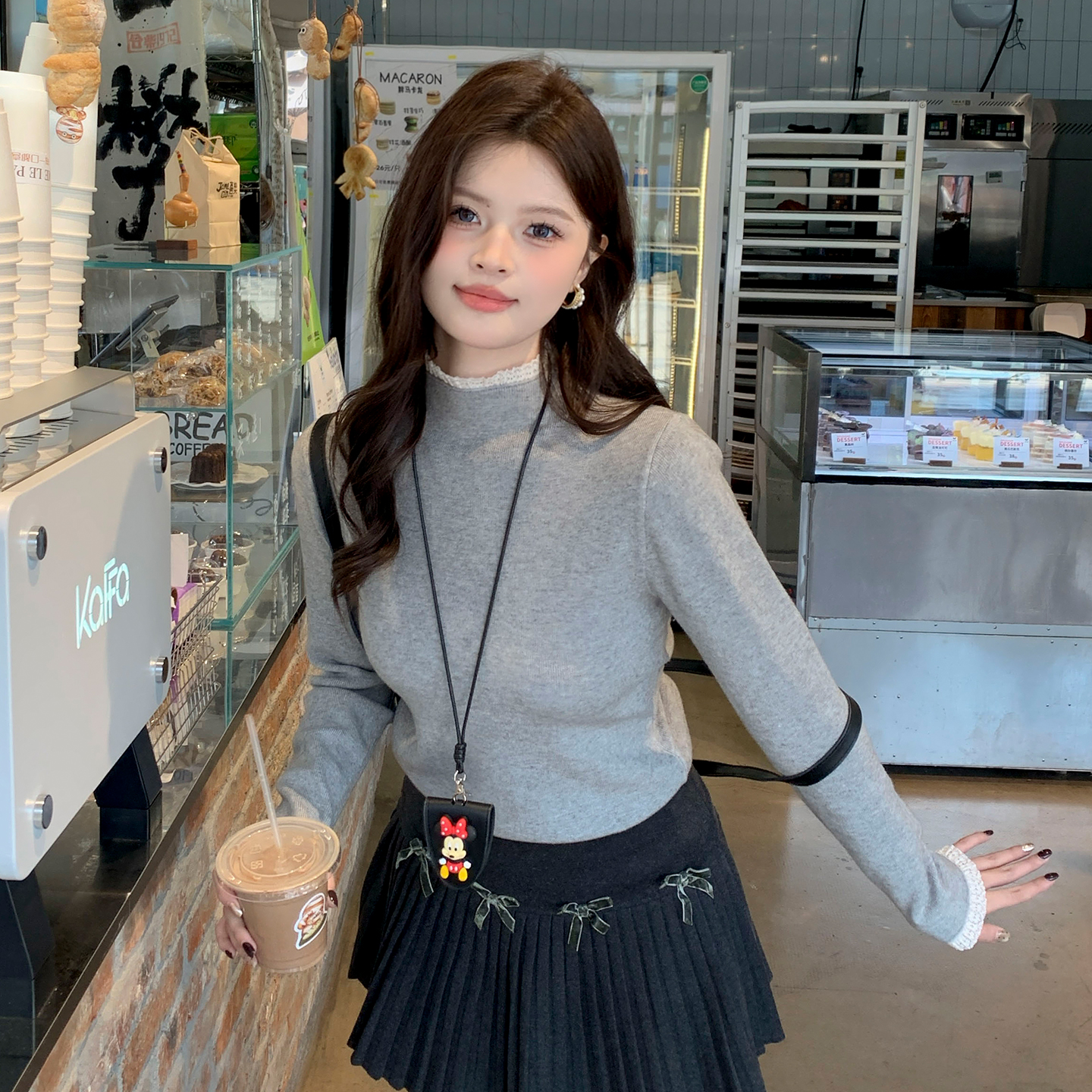 【氛围感蕾丝针织打底衫】甜美风