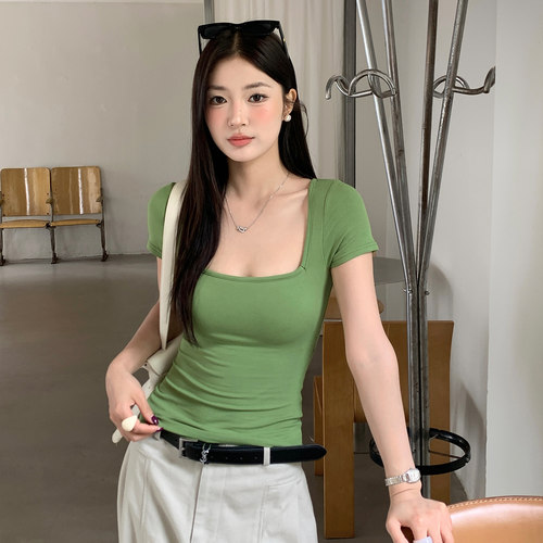 【高级橄榄绿】带胸垫短袖T恤女