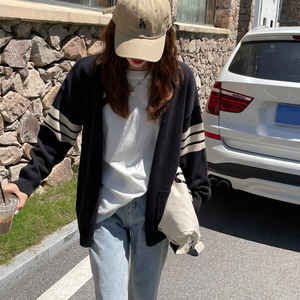 软糯糯温柔慵懒风外套外搭针织开衫毛衣女春秋打底衫秋冬黑色上衣