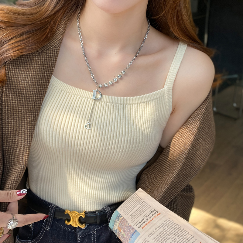 针织小背心女秋冬外穿2023新款白色西装内搭吊带短款打底黑色上衣