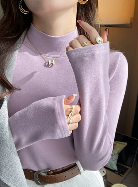 紫色半高领德绒打底衫女内搭高级感2025新款爆款秋冬加绒加厚上衣