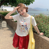 龙妹家白色正肩短袖 T恤女装 2026春夏穿搭独特超好看印花宽松上衣