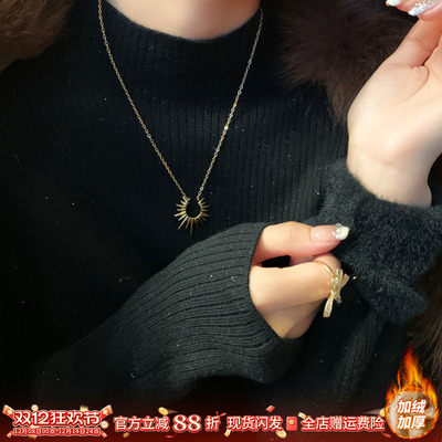 纯色半高领加绒长袖针织衫女