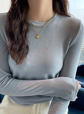 磨毛保暖打底衫女冬内搭加绒2026新款浅蓝色圆领长袖T恤德绒上衣