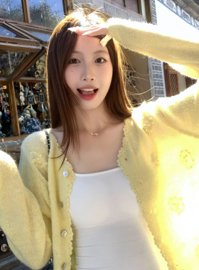 龙妹黄色羊毛针织开衫外套女2026春夏新款设计感薄款防晒高级上衣
