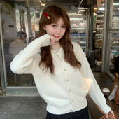 龙妹家白色圆领针织开衫 上衣百搭毛衣 宽松长袖 女外穿2025秋季 新款