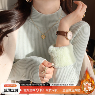 加绒加厚半高领打底衫女2026春秋季新款修身毛衣内搭针织上衣外穿