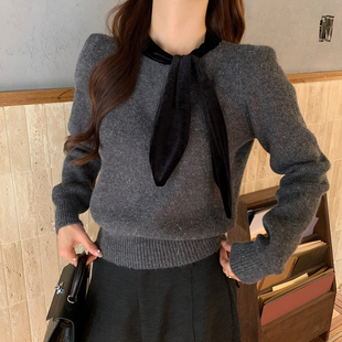 龙妹家灰色加厚毛衣女内搭打底衫2025新款冬季穿搭高级感针织上衣