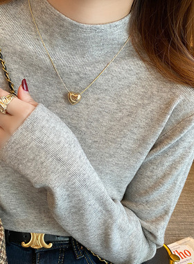 打底毛衣女内搭高级感春秋季2026年新款爆款半高领针织衫灰色上衣