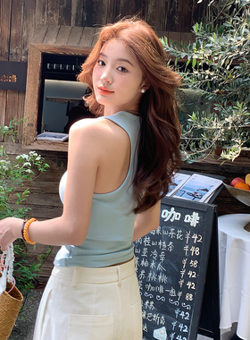 龙妹家蓝色工字吊带背心女内搭2025夏新款方领打底小上衣美背外穿