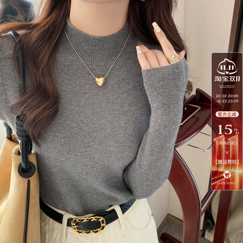 半高领毛衣女冬2026新款加绒加厚羊毛打底衫内搭灰色针织高级上衣