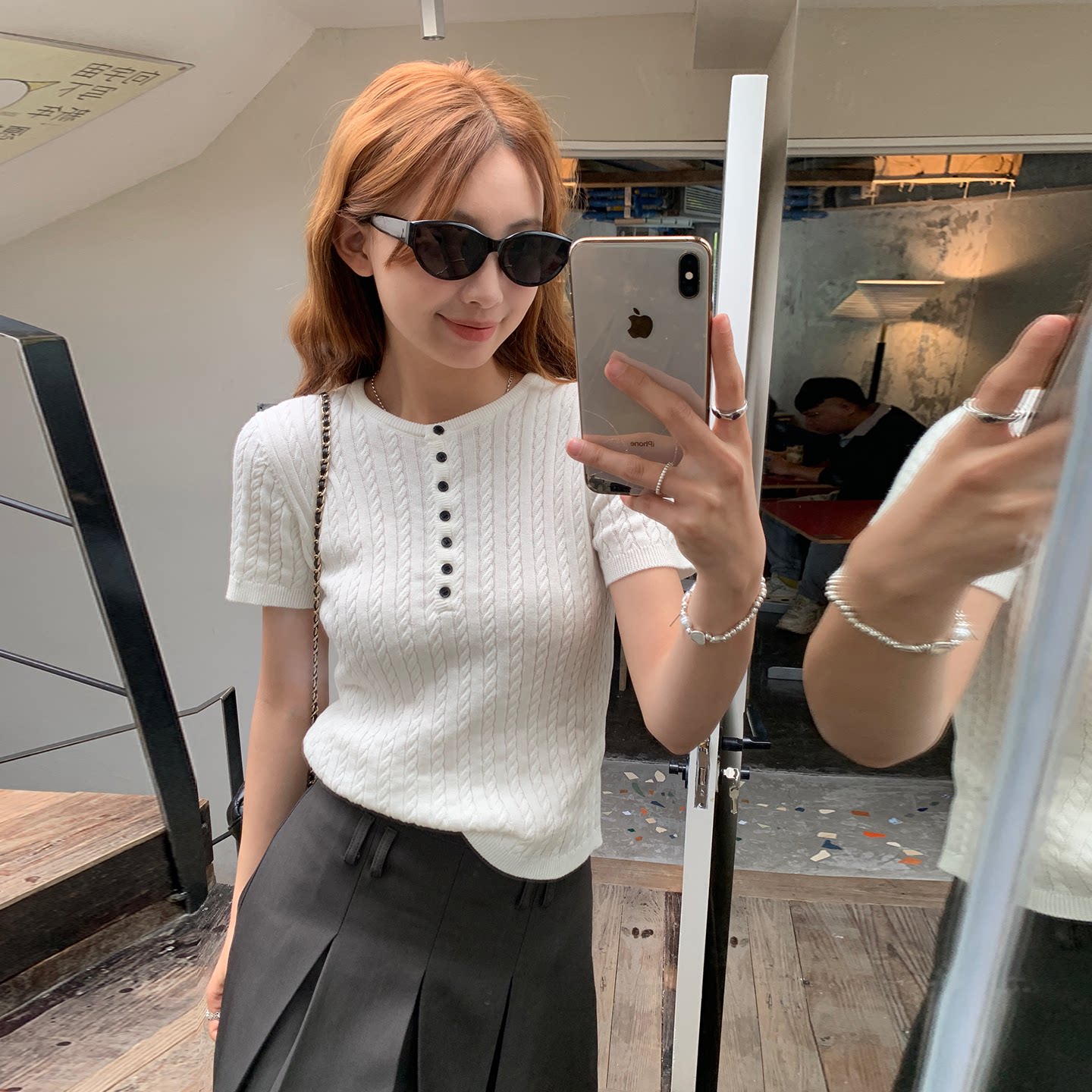 龙妹家白色麻花针织纯棉短袖T恤女外穿2026新款早春漂亮上衣打底