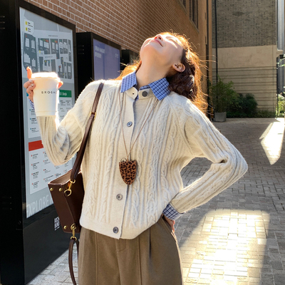 休闲百搭杏色针织开衫女