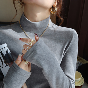 龙妹家灰色半高领双面德绒打底衫女内搭2026春秋新款加绒加厚上衣