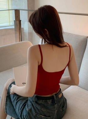 龙妹红色辣妹美背吊带带胸垫背心女夏外穿内搭2026新款无袖小上衣