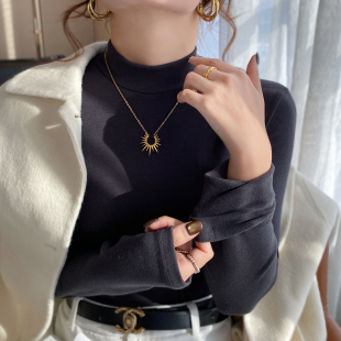 深灰色半高领加绒加厚打底衫女内搭2026春秋新款修身磨毛长袖上衣