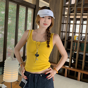 龙妹黄色工字吊带背心女春夏外穿新款修身遮副乳打底内搭无袖上衣