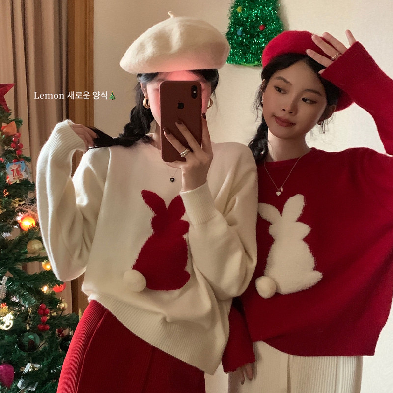 红色兔子毛衣女秋冬爆款本命年2025兔年新年衣服过年外套上衣内搭,女装/女士精品,毛衣,淘宝优惠券,粉丝福利购,淘宝优惠卷