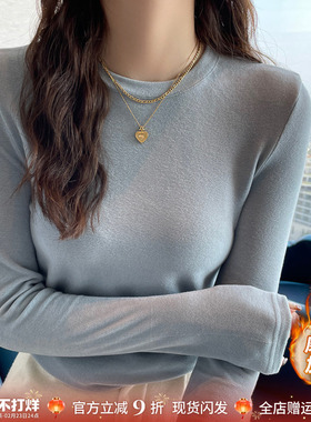 磨毛保暖打底衫女冬内搭加绒2025新款浅蓝色圆领长袖T恤德绒上衣