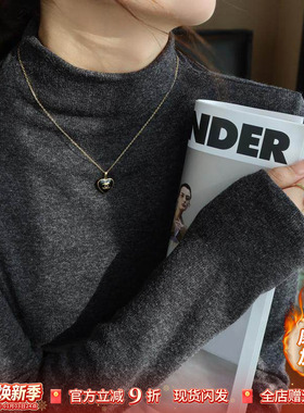 深灰色磨毛半高领德绒打底衫女内搭2025秋冬新款流行加绒黑色上衣