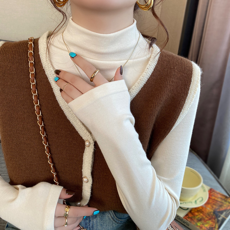 白色打底衫女内搭高级2026年流行新款爆款半高领加绒春季中领上衣