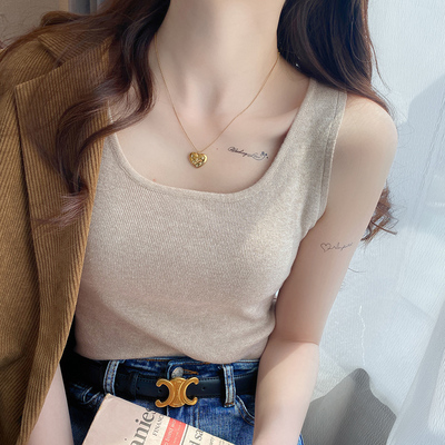 针织吊带小背心女士西装内搭2025新款秋冬季打底方领无袖上衣外穿