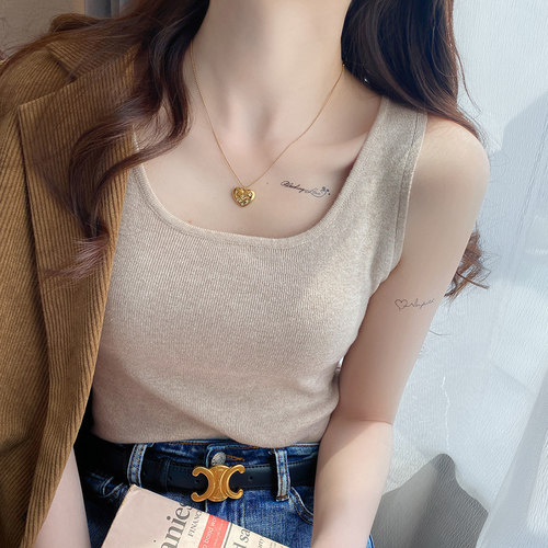 【方领针织小吊带】宽肩带遮副乳