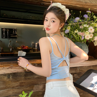 浅蓝色小吊带胸垫女内搭2026春夏新款设计感绝美背心漂亮上衣外穿