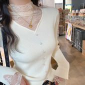 V领蕾丝打底衫 女内搭2025秋冬冬新款 高级感外穿毛衣针织好看上衣