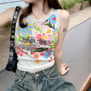 多巴胺吊带背心女春夏外穿2026款 上衣 设计感小众印花内搭打底无袖