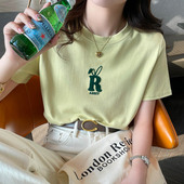 设计感小众半袖 绿色印花短袖 新款 2026年女装 宽松上衣 t恤女春夏季