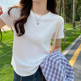 上衣 白色正肩t恤女短袖 夏季 2025新款 宽松内搭纯色显瘦华夫格半袖
