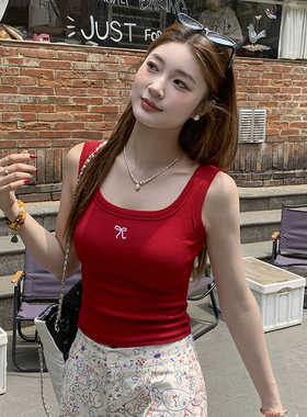 龙妹家红色工字吊带背心女夏外穿新款遮副乳内搭打底绝美无袖上衣