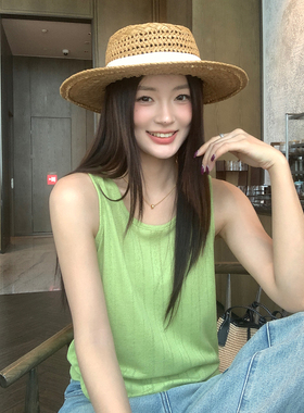 龙妹芥末绿色镂空吊带背心女夏外穿2026新款宽松遮副乳无袖小上衣