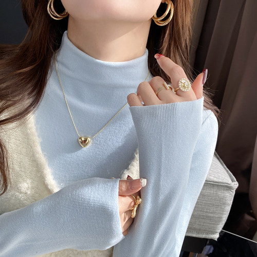 蓝色半高领打底衫长袖上衣