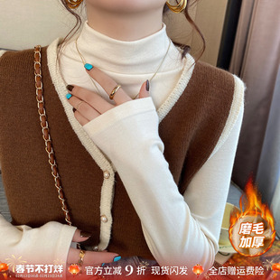 白色打底衫女内搭高级2026年流行新款爆款半高领加绒春季中领上衣