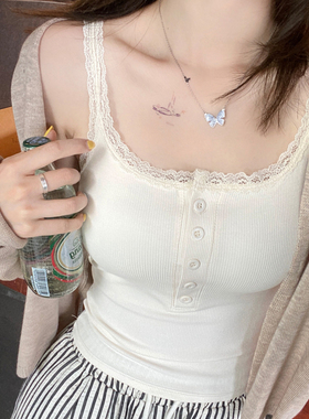 白色蕾丝小吊带女内搭2025夏新款外穿绝美背心带胸垫一体打底上衣