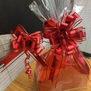 水果皮篮 轻奢雪纱金属 大号酒红亮光高贵花球拉花蝴蝶结婚车装 饰