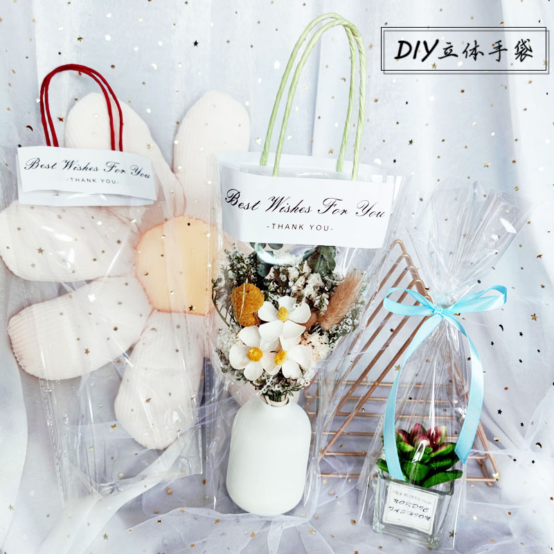 diy手拎透明袋娃娃零食纯色包装