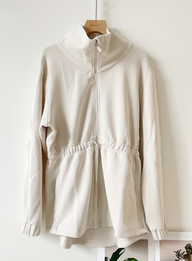 Cinch-Waist 立领中长款运动外套女空气层抽绳收腰显瘦运动风衣