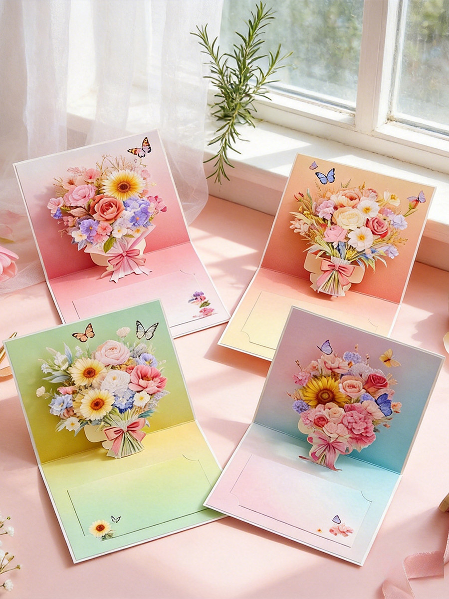 教师节创意3D立体花束贺卡表白礼物高级感送闺蜜生日手写留言卡片
