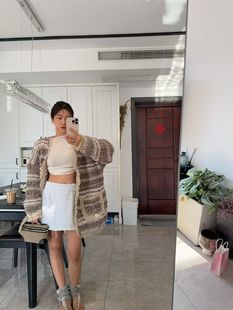 模特自留秋冬季新款 北欧风洋气暖色系流苏毛衣外套女