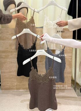 TOMORROW ANN正版冬季新款 百分百山羊绒蕾丝吊带背心女