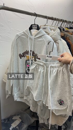 LATTE正版早春新款 连帽宽松卫衣加短裤休闲套装女