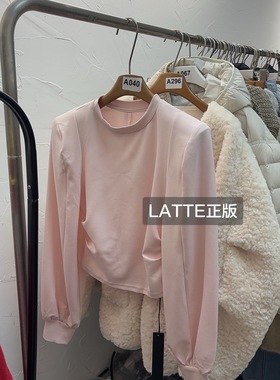 LATTE正版新款 颜色很美的粉色长袖T恤女 肩膀很有特色
