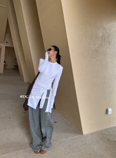 十三行DG正版 早秋新款纯色修身T恤两件套女