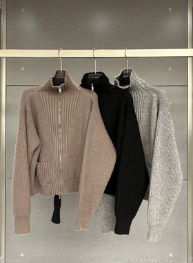 LQ LIMCIAO正版冬季新款 半高领拉链纯色气质毛衣女