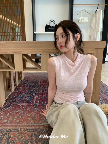 HOLDER ME正版夏季新款 很美的粉色蕾丝背心女