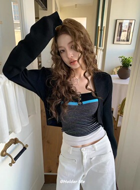 HOLDER ME正版秋季新款 条纹针织吊带加针织开衫两件套女