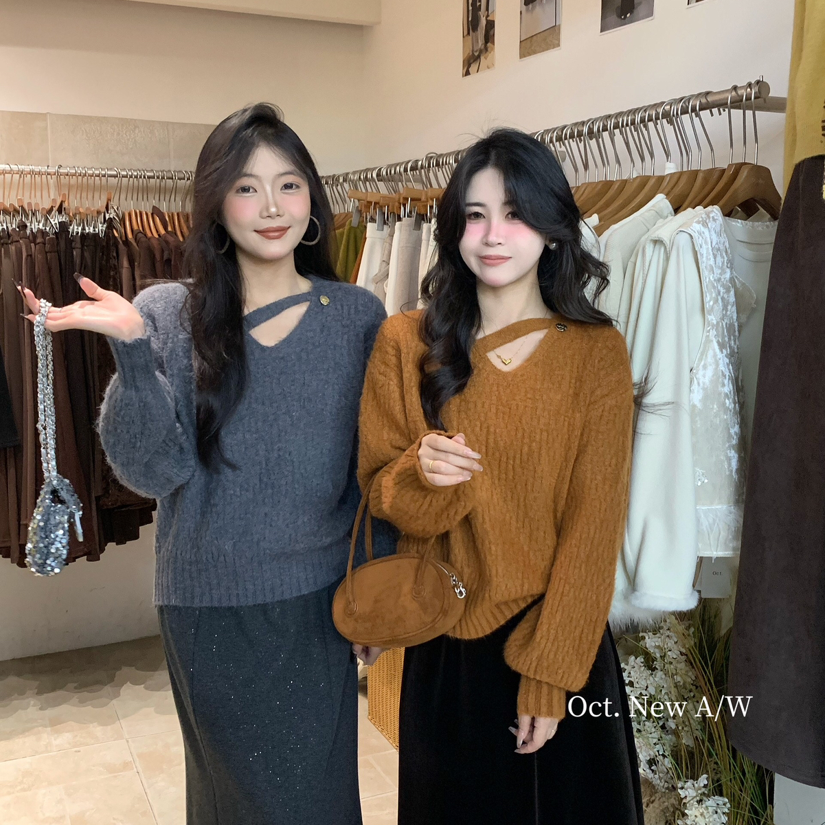 OCT/U.NI-冬上新设计感领口标牌保暖毛衣410